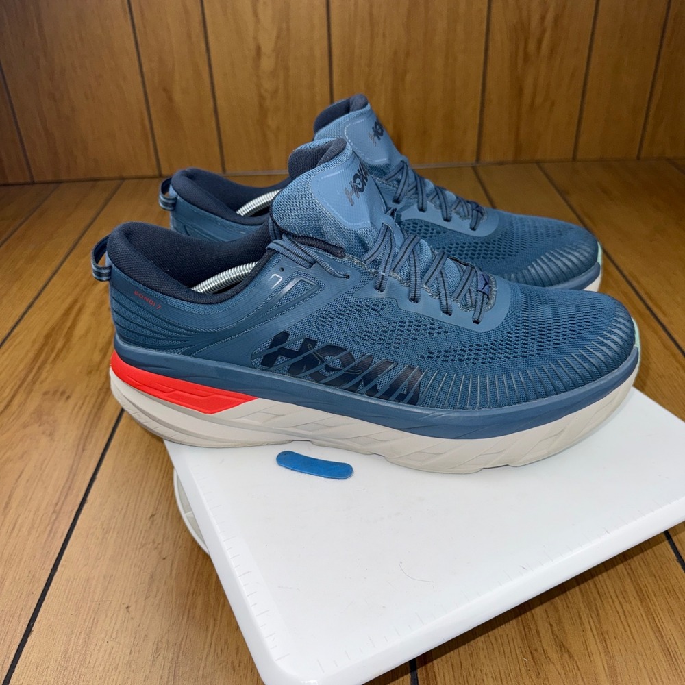 Hoka One One Bondi 7 Mens Running Shoes Blue Fog Ombre Red 1110518 RTOS Size 13 - Picture 16 of 16